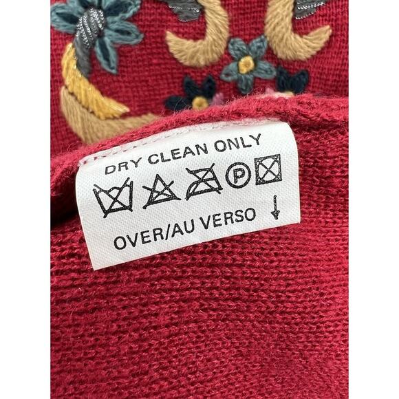 Vintage 90s Cardigan Red Embroidered Floral Preppy Teacher Cottagecore Large - Picture 8 of 8
